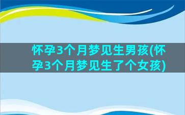 怀孕3个月梦见生男孩(怀孕3个月梦见生了个女孩)