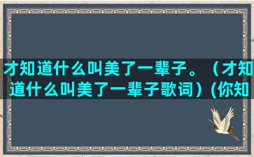 才知道什么叫美了一辈子。（才知道什么叫美了一辈子歌词）(你知道什么叫遗憾吗)