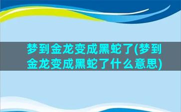 梦到金龙变成黑蛇了(梦到金龙变成黑蛇了什么意思)